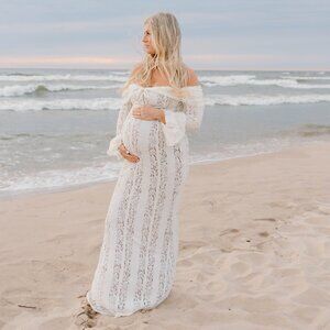 House of CB Belle Vintage Cream Floral Lace Off Shoulder Maxi Dress